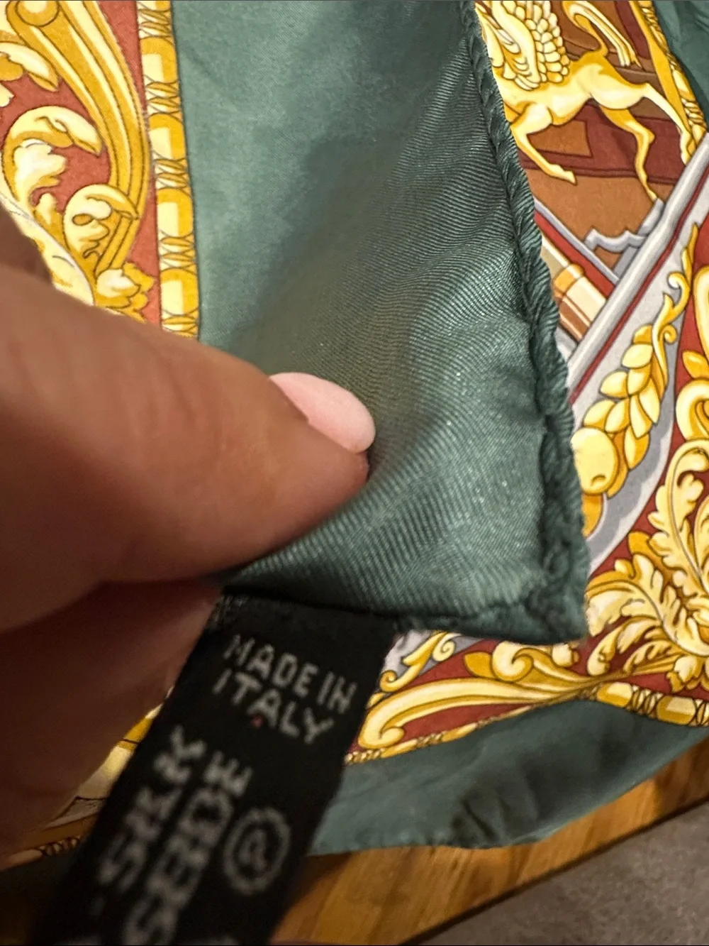 Hermes Multicolor Library Motif Silk Scarf with Green Border 34x34